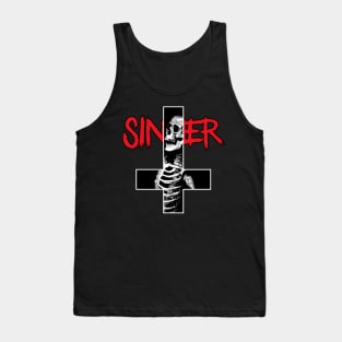 Inverted Cross Of Sinner With Skull And Skeleton Tank Top
